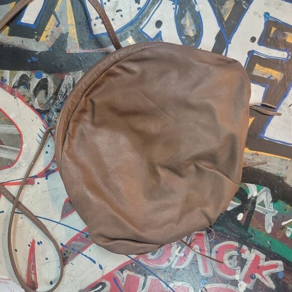 Brown Leather Ruffle Handbag Boho Chic Floral Accent Purse, Vintage-inspired - Picture 9 of 12